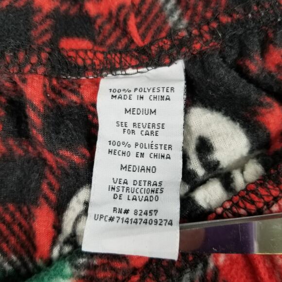 Disney Mickey Minnie Green Red Black Flannel Sweat Sleep Pajama Pants Medium - Picture 3 of 4